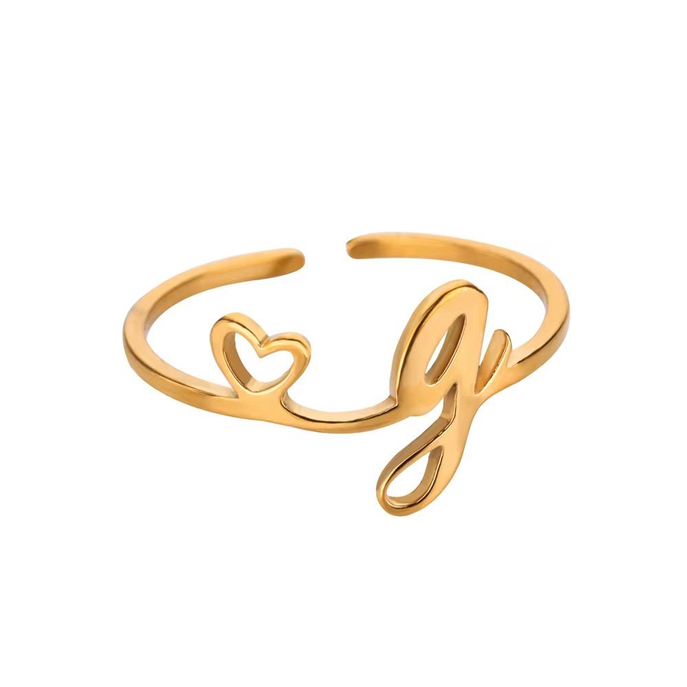 Minimal Gold Plated Initial Letter Adjustable Ring - Image 10