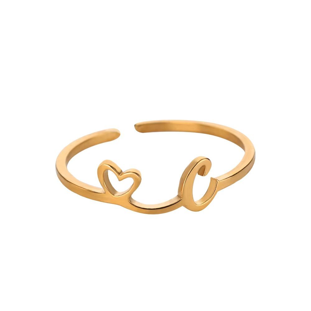 Minimal Gold Plated Initial Letter Adjustable Ring - Image 6