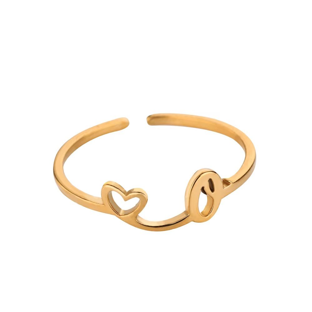 Minimal Gold Plated Initial Letter Adjustable Ring - Image 18