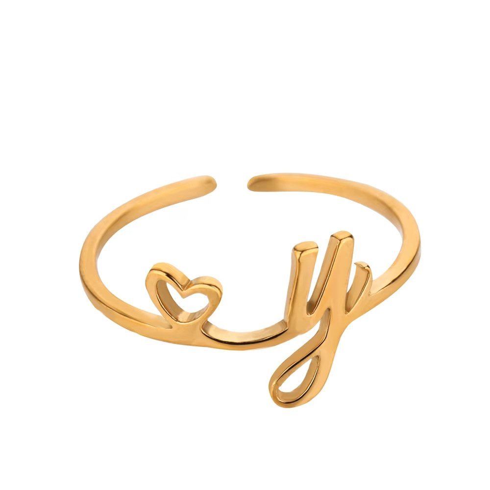 Minimal Gold Plated Initial Letter Adjustable Ring - Image 28