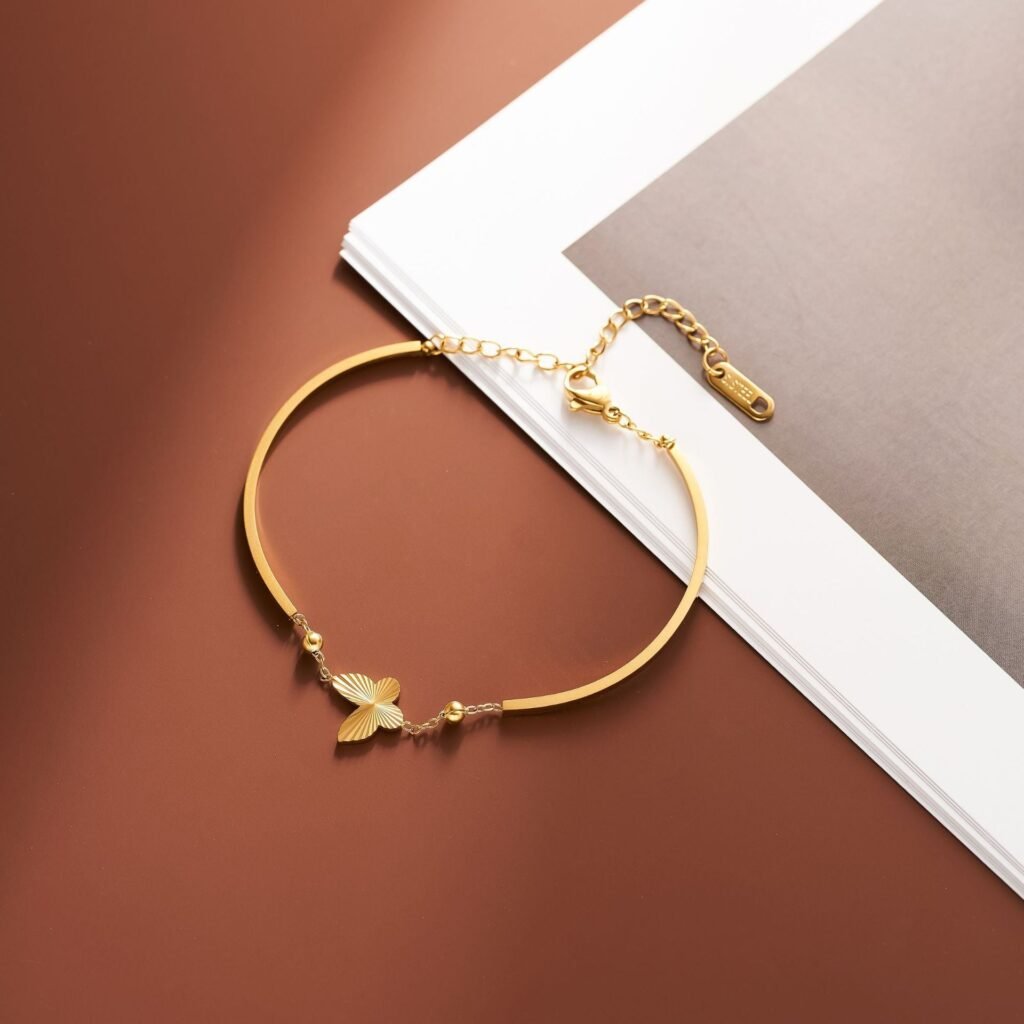 Half-Bangle Textured Butterfly Chain Bracelet