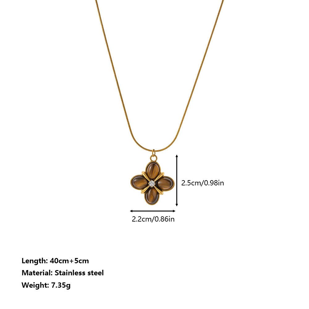 Gold Tone Brown Flower Pendant Necklace - Image 4