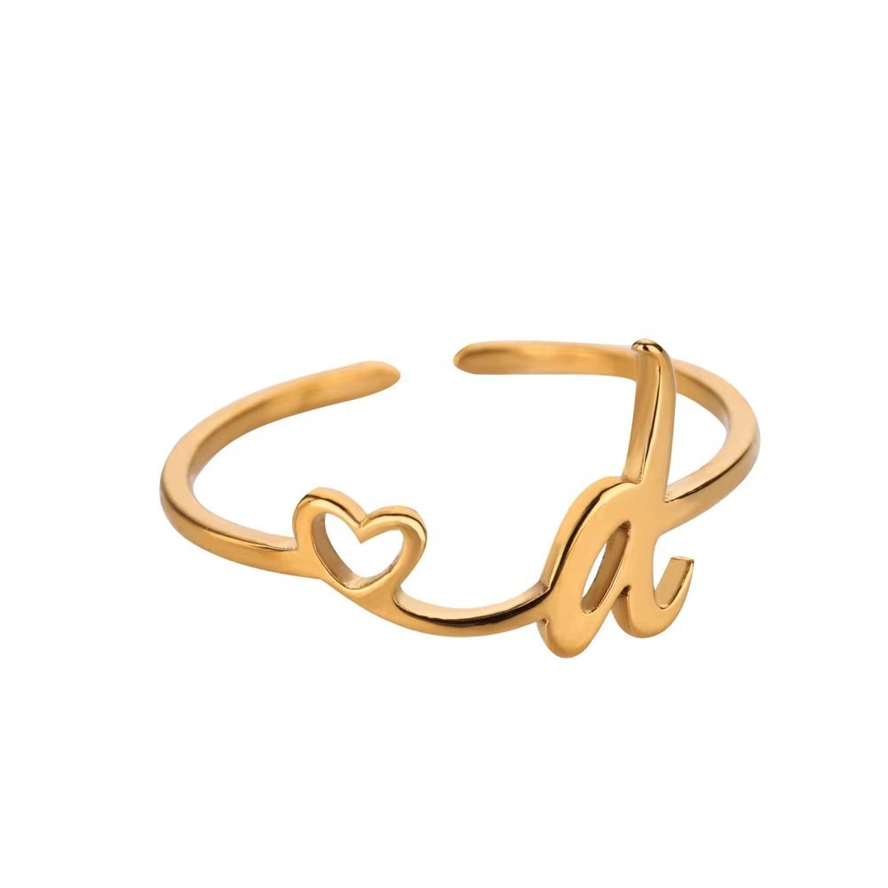 Minimal Gold Plated Initial Letter Adjustable Ring - Image 7
