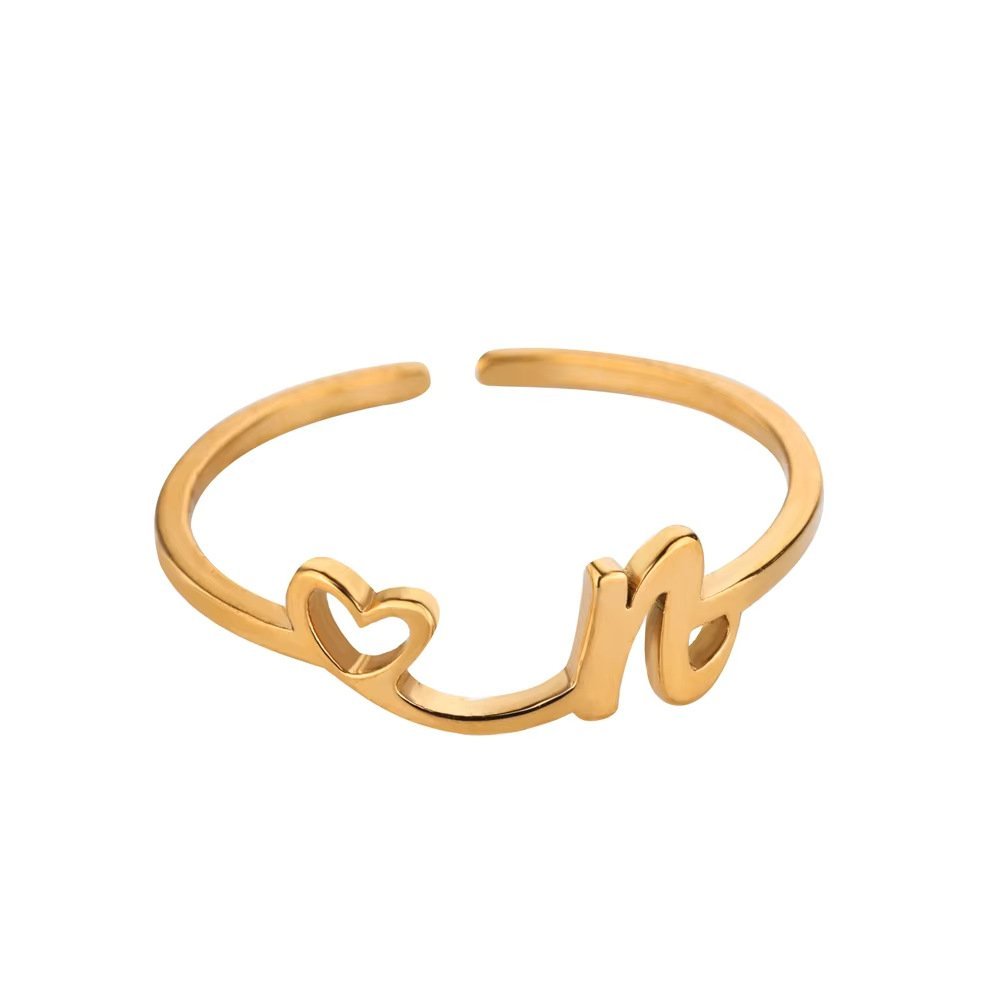 Minimal Gold Plated Initial Letter Adjustable Ring - Image 17